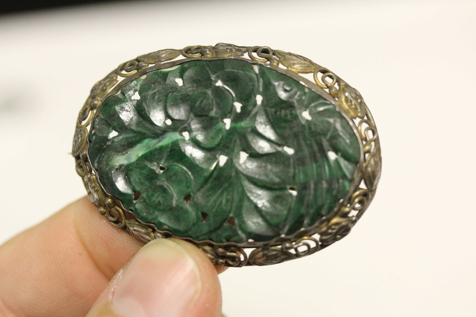 Antique Chinese Jade and Sterling Brooch - 4