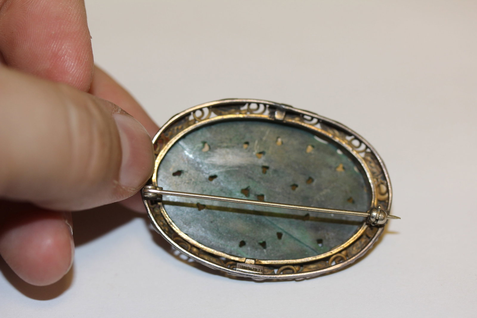 Antique Chinese Jade and Sterling Brooch - 6