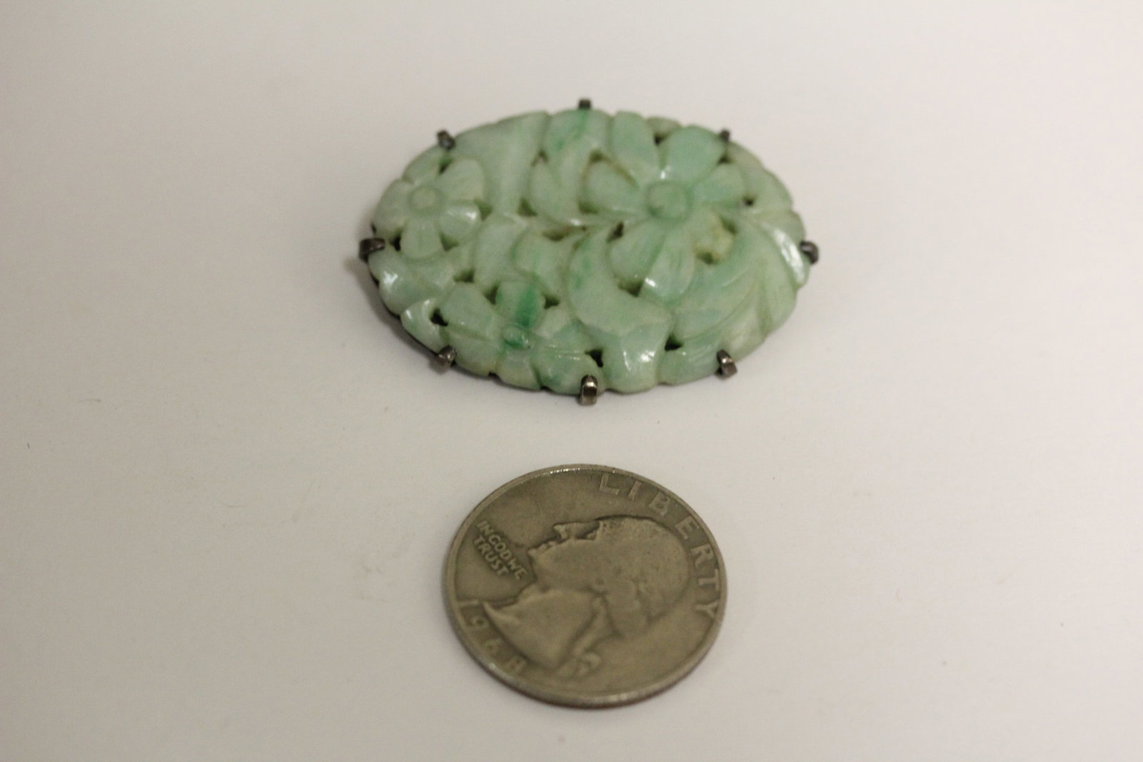 Antique Chinese Jade and Sterling Brooch - 3