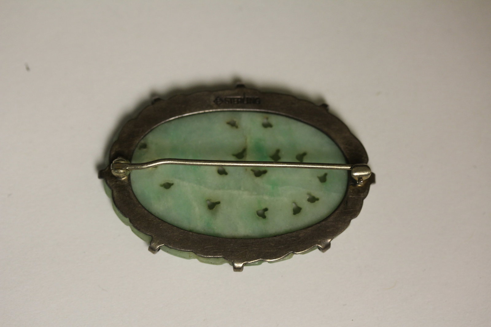 Antique Chinese Jade and Sterling Brooch - 4