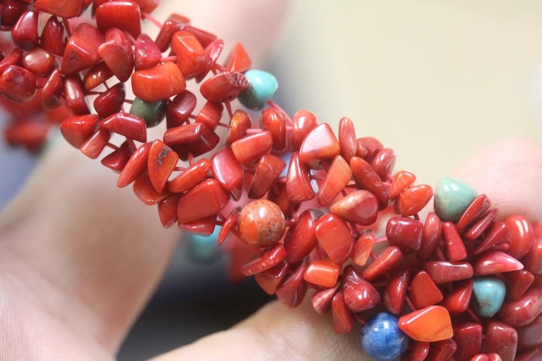 Sterling Enamel Coral Turquoise Elastic Bracelet - 3