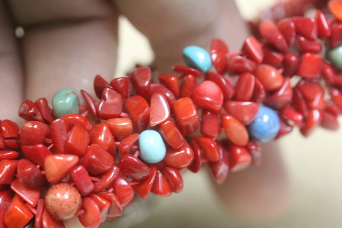 Sterling Enamel Coral Turquoise Elastic Bracelet - 7