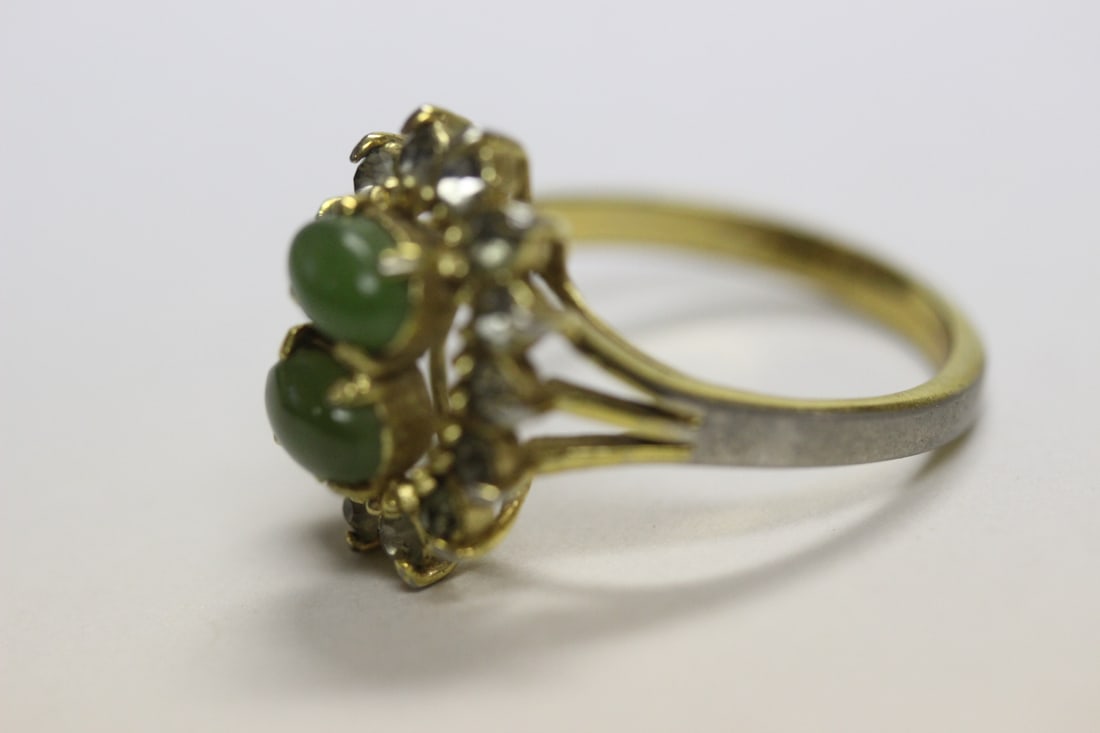 18Kt Gold Plated Jadeite and Cz Ring - 2