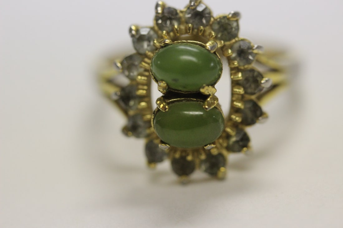 18Kt Gold Plated Jadeite and Cz Ring - 3