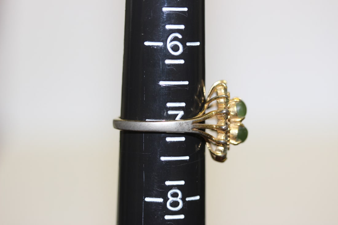 18Kt Gold Plated Jadeite and Cz Ring - 7