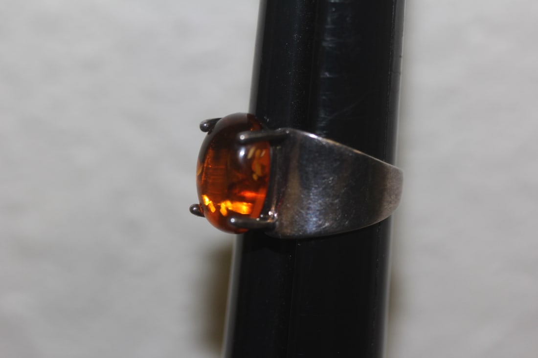 Sterling and Amber Ring - 2
