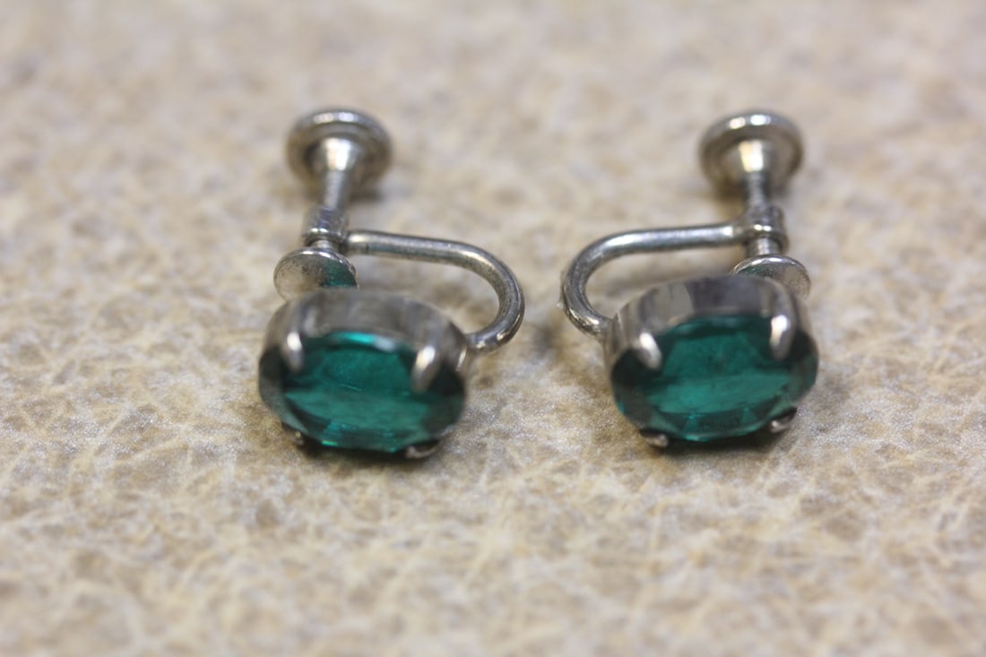 Pair of Sterling and Stone Earrings: marked "WRE"