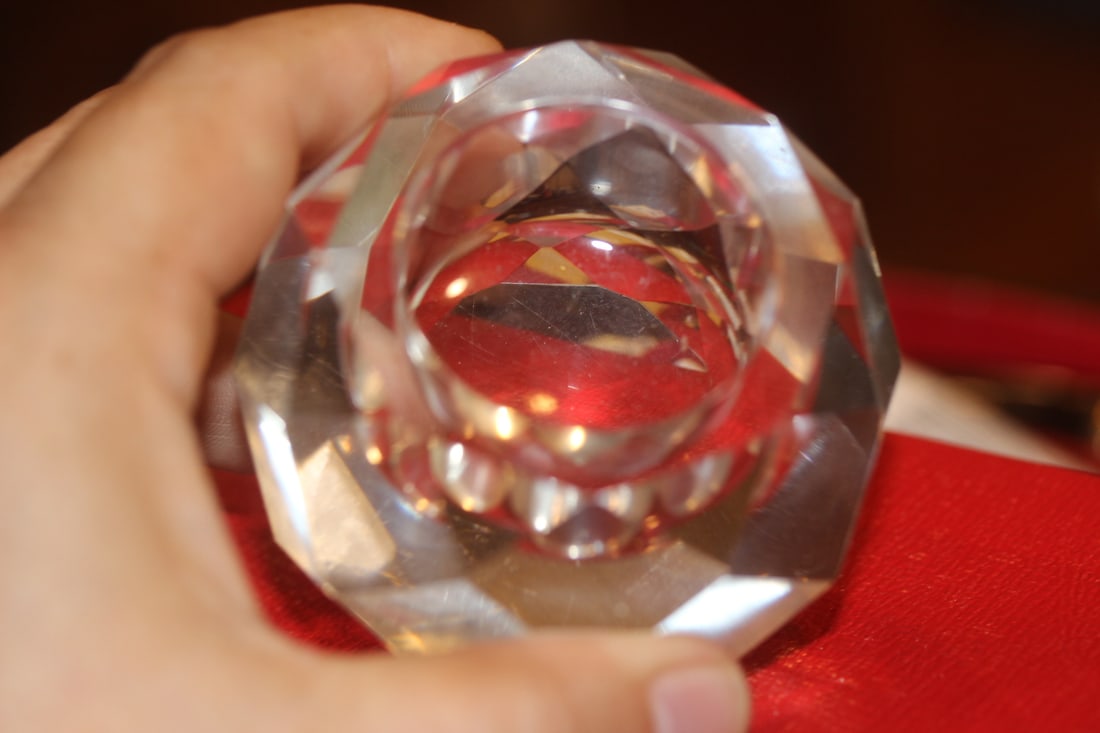 Facet Cut Clear Crystal Candle Holder - 2