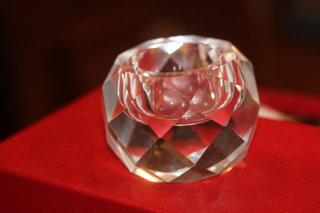 Facet Cut Clear Crystal Candle Holder - 3