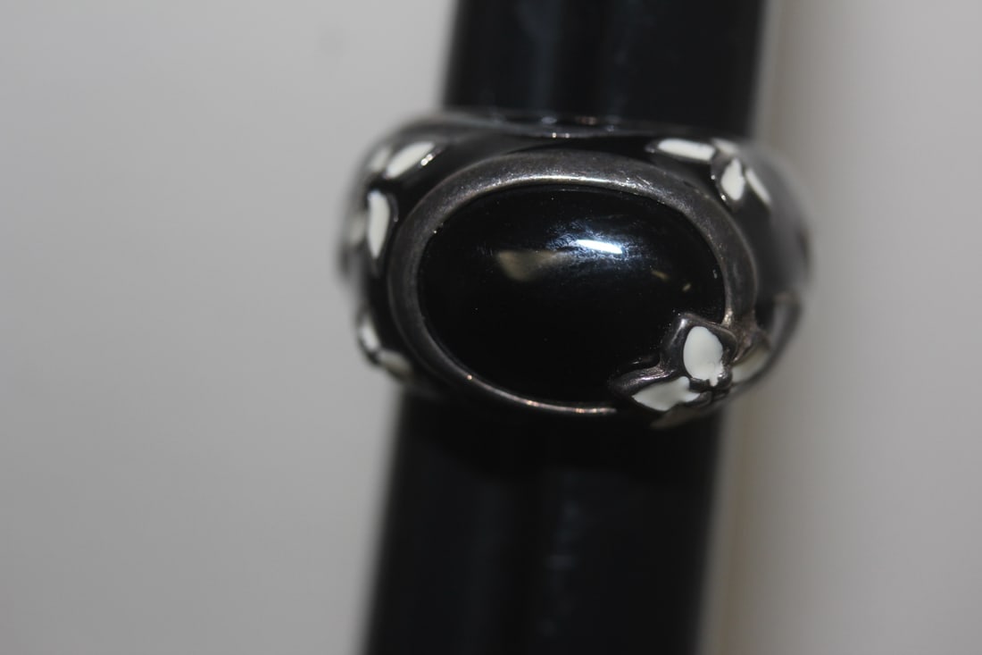 Enamel Onyx and Sterling Ring: as shown