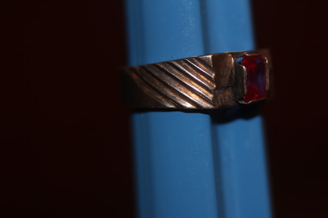 Sterling and Red Stone Ring - 2