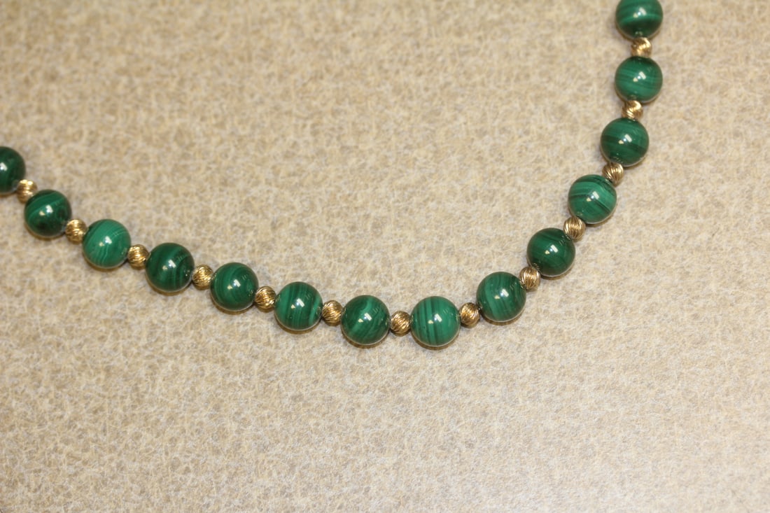 Marked Sterling (925) Malachite Knotted Necklace - 2