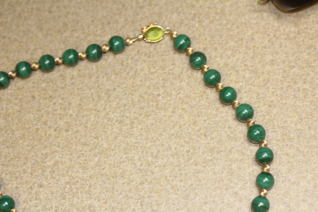 Marked Sterling (925) Malachite Knotted Necklace - 3