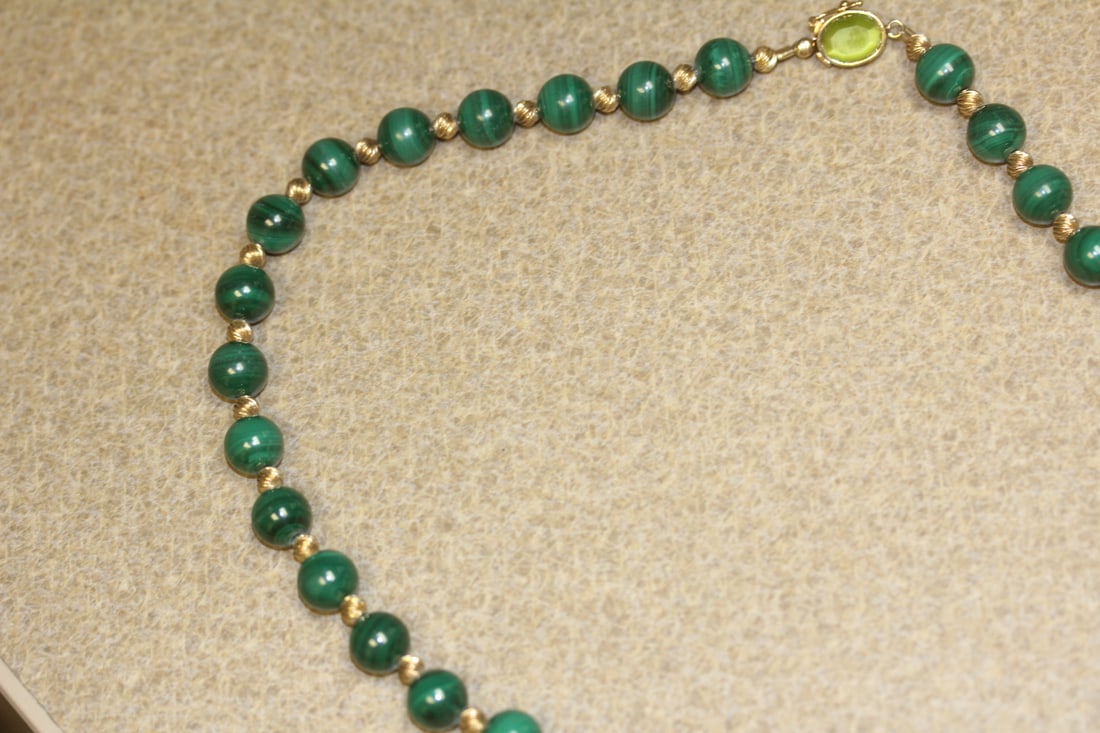 Marked Sterling (925) Malachite Knotted Necklace - 4