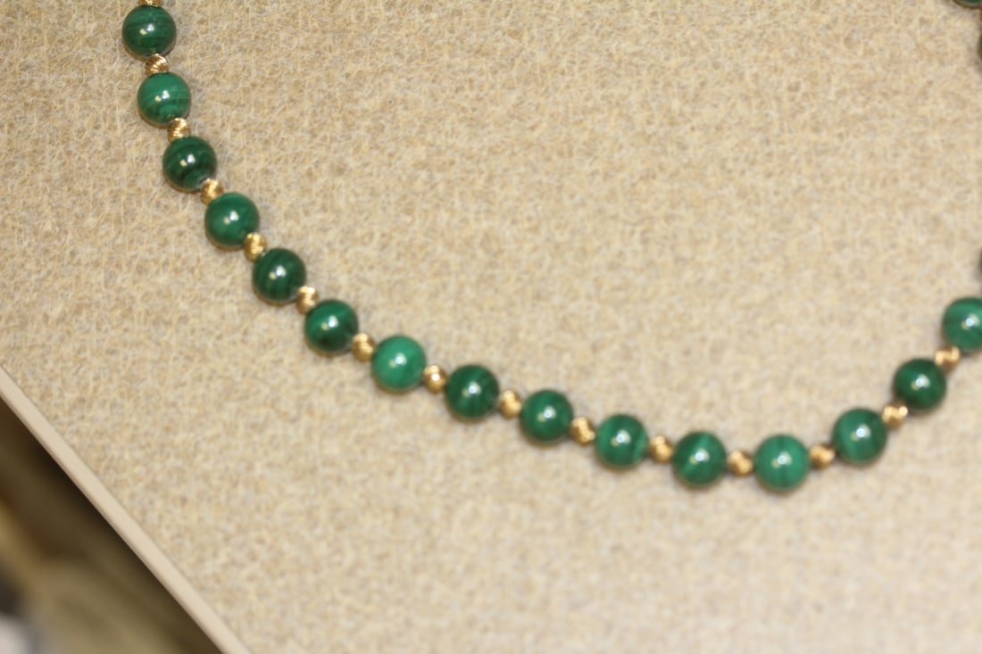 Marked Sterling (925) Malachite Knotted Necklace - 5
