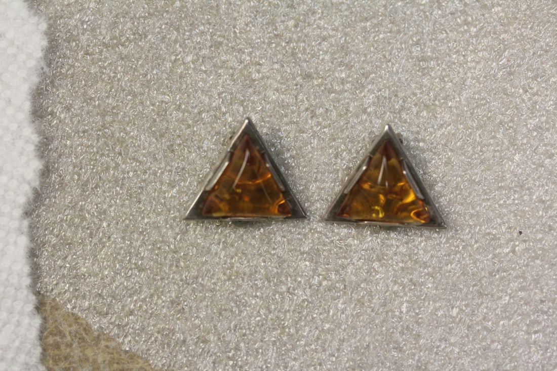 Sterling and Amber Earrings: unusual design