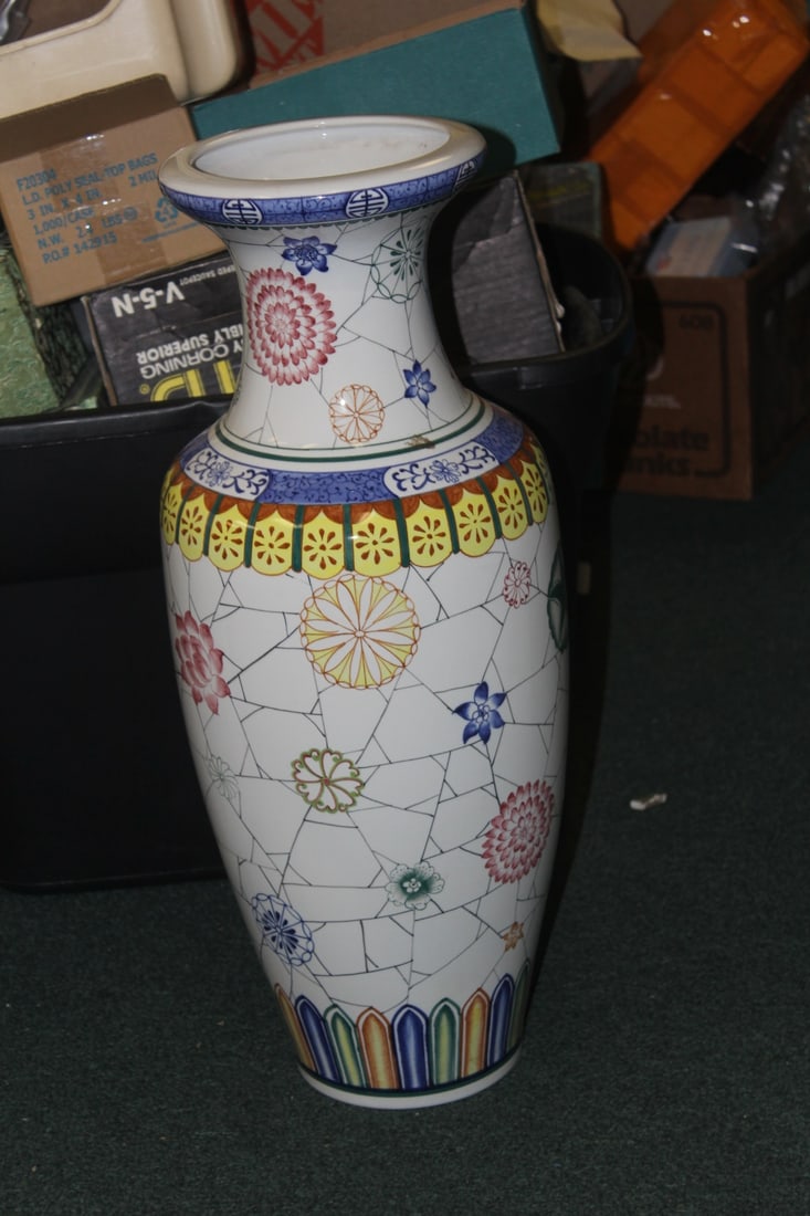 Decorative Chinese Floor Vase: ceramic - signed - 23 1/2" tall