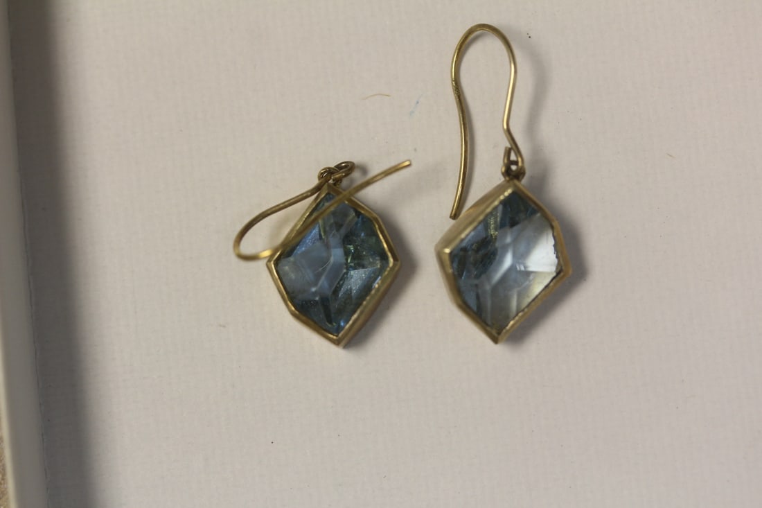 Pair of Sterling and Simulated Aquamarine Earrings: Signed SAJ 925