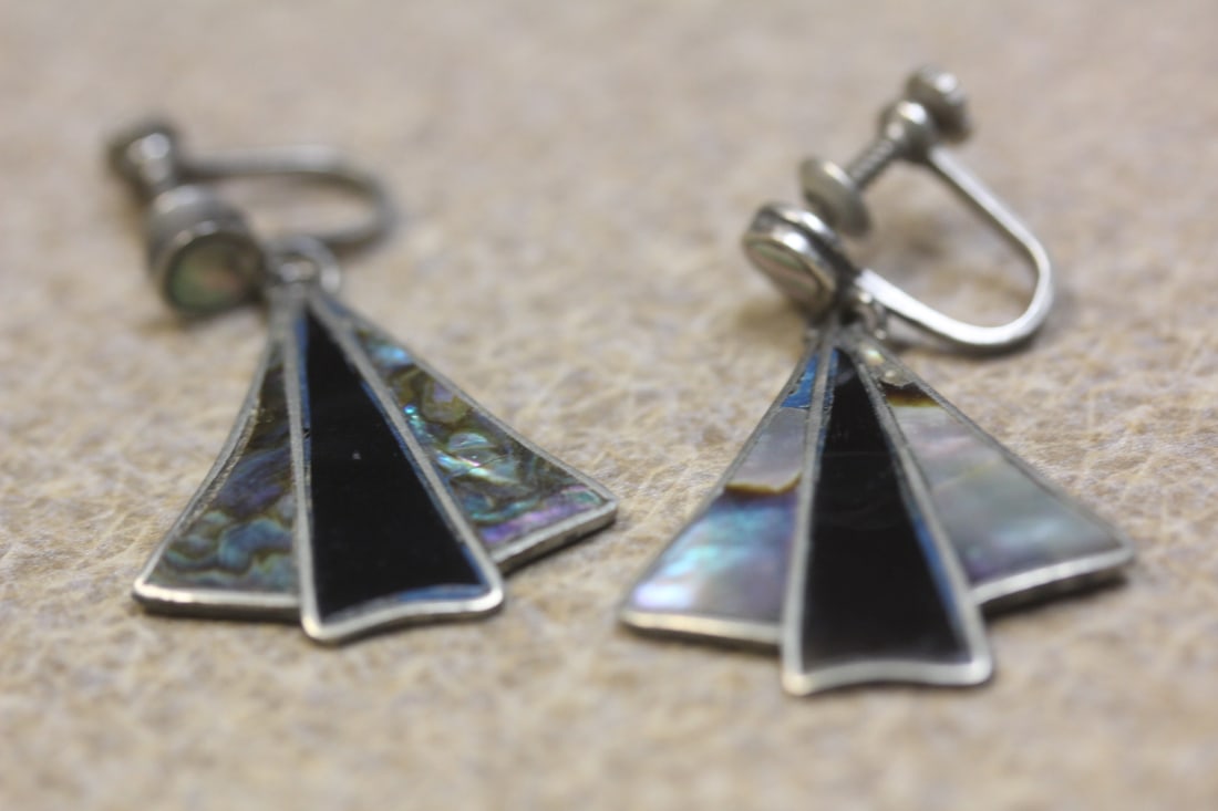 Sterling, Enamel and Mother of Pearl Earrings - 2
