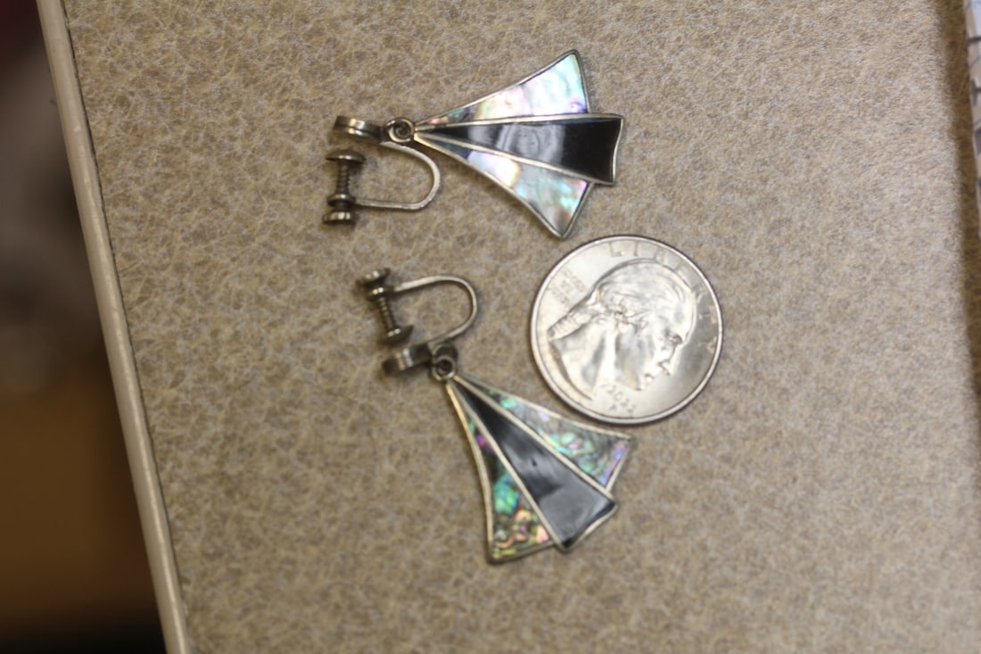 Sterling, Enamel and Mother of Pearl Earrings - 5