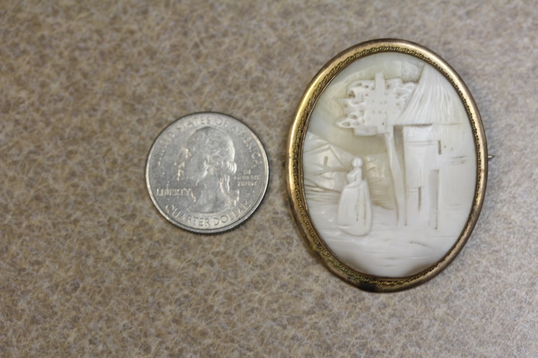 Victorian Gold Filled Cameo Pin - 5