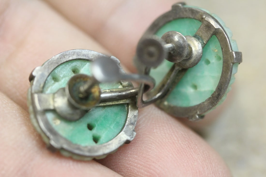 Sterling and Jade Pair of Earrings - 2