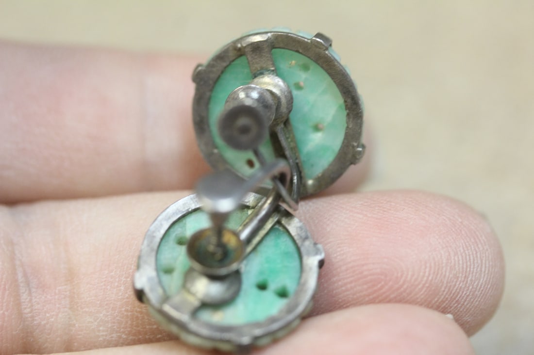 Sterling and Jade Pair of Earrings - 3