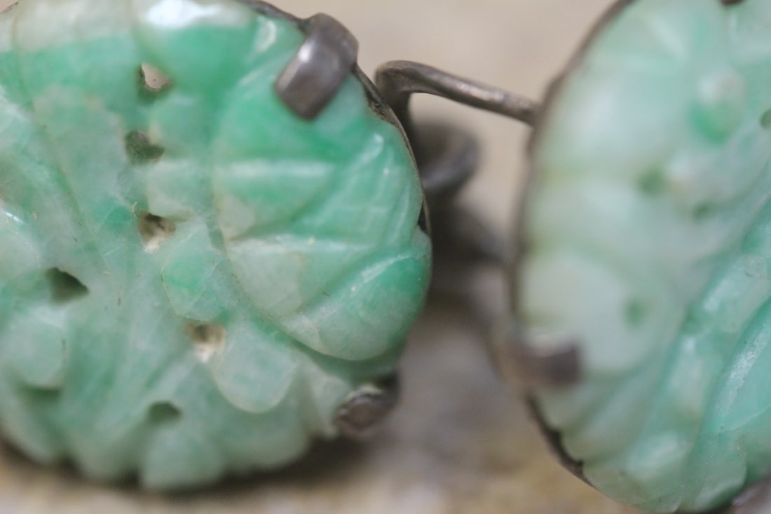 Sterling and Jade Pair of Earrings - 4