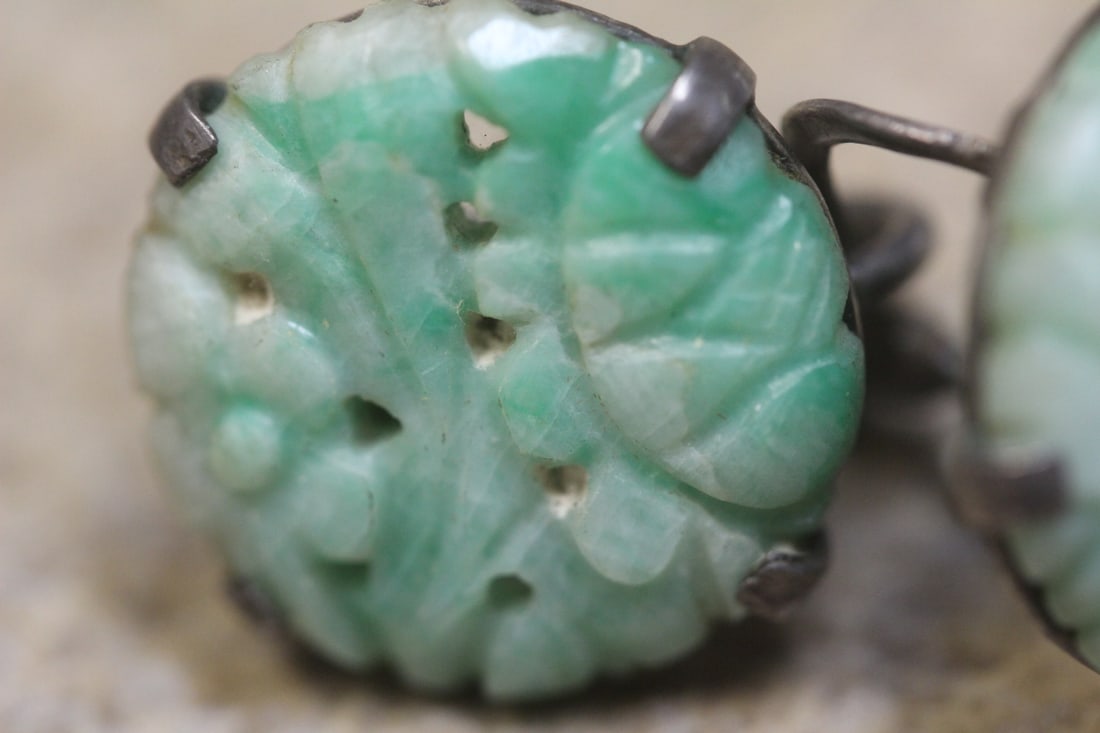 Sterling and Jade Pair of Earrings - 5