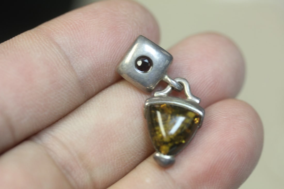 Pair of Sterling Amber Earrings - 2