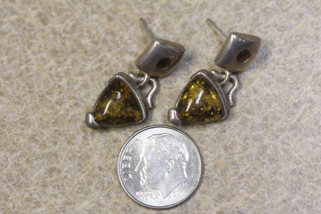 Pair of Sterling Amber Earrings - 4