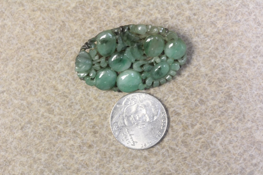 Natural Jade or Jadeite and Sterling Pin or Brooch - 4