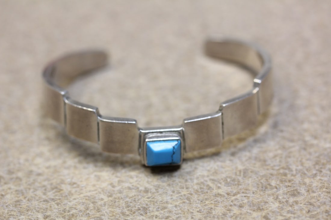 Mexico Turquoise Sterling Bangle Bracelet: mid century modern