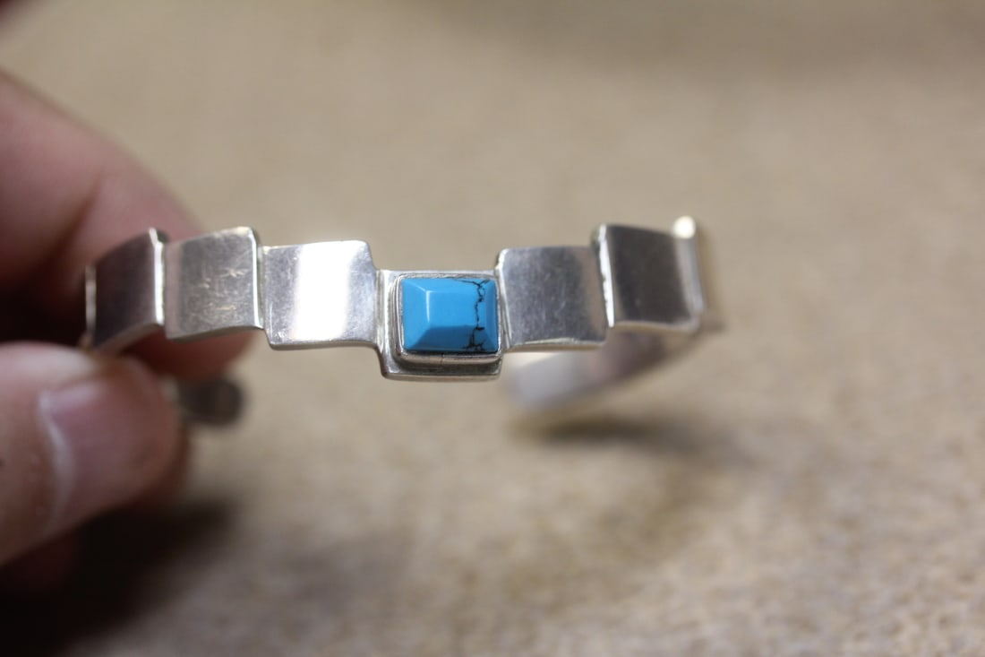 Mexico Turquoise Sterling Bangle Bracelet - 2
