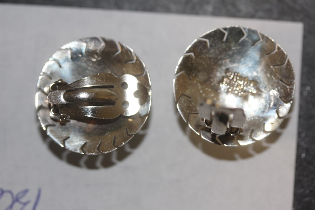 Sterling and Malachite Clip Earrings - 2