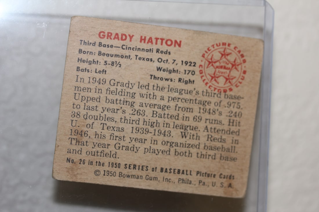 1950 Bowman Grady Hatton Baseball Card - 2