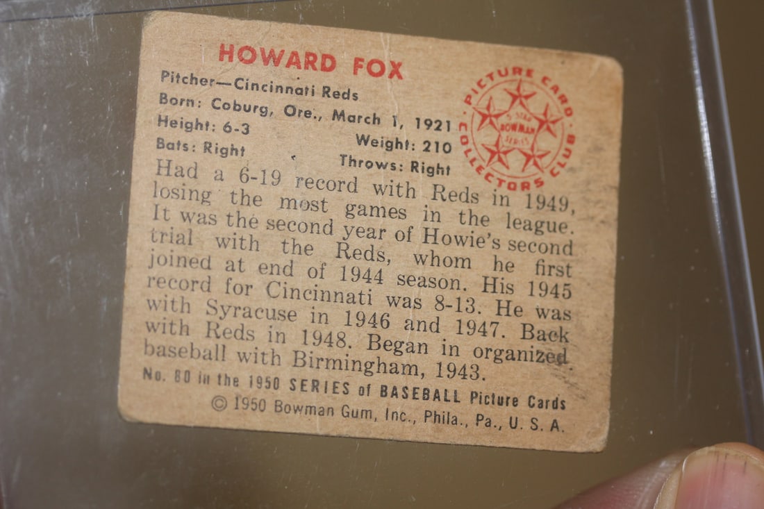 1950 Bowman Howard Fox Baseball Card - 2