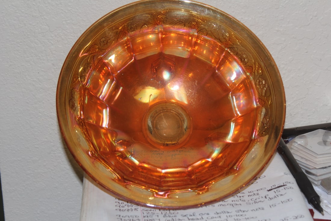 Large Footed Carnival Glass Bowl - 2