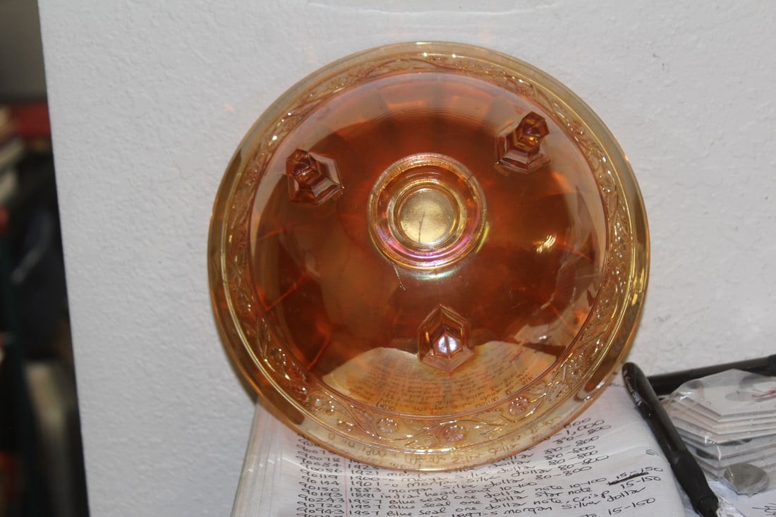 Large Footed Carnival Glass Bowl - 4