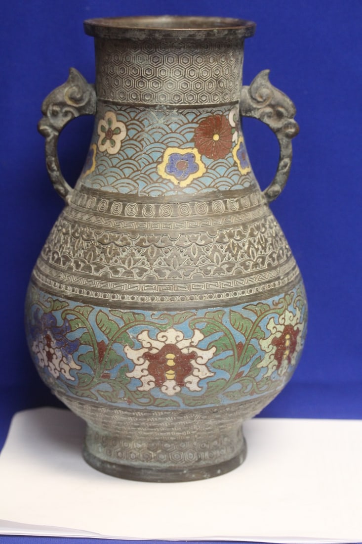 Japanese Champleve Vase: early 20th century - 11 3/8" tall
