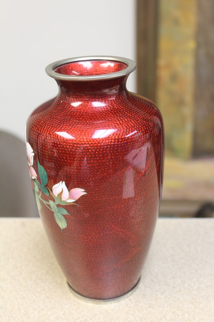 Japanese Pigeon's Blood Silver Wire Vase - 2