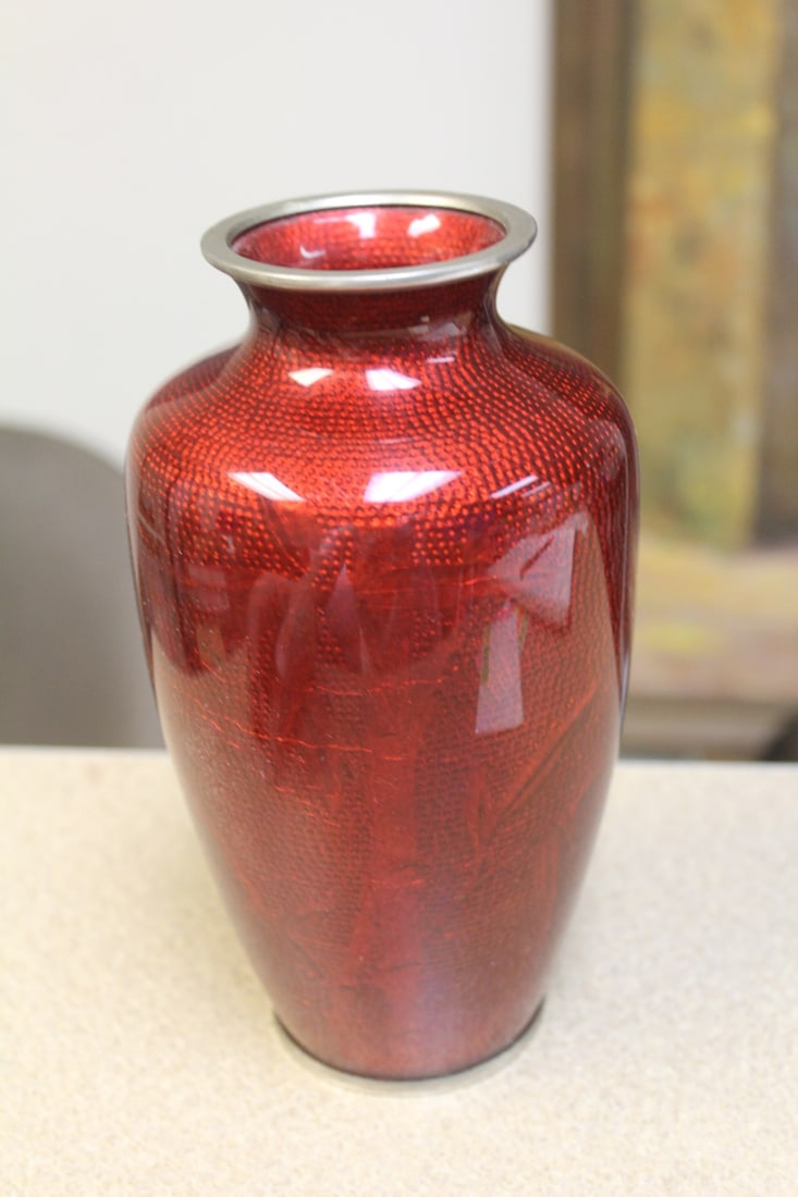 Japanese Pigeon's Blood Silver Wire Vase - 3