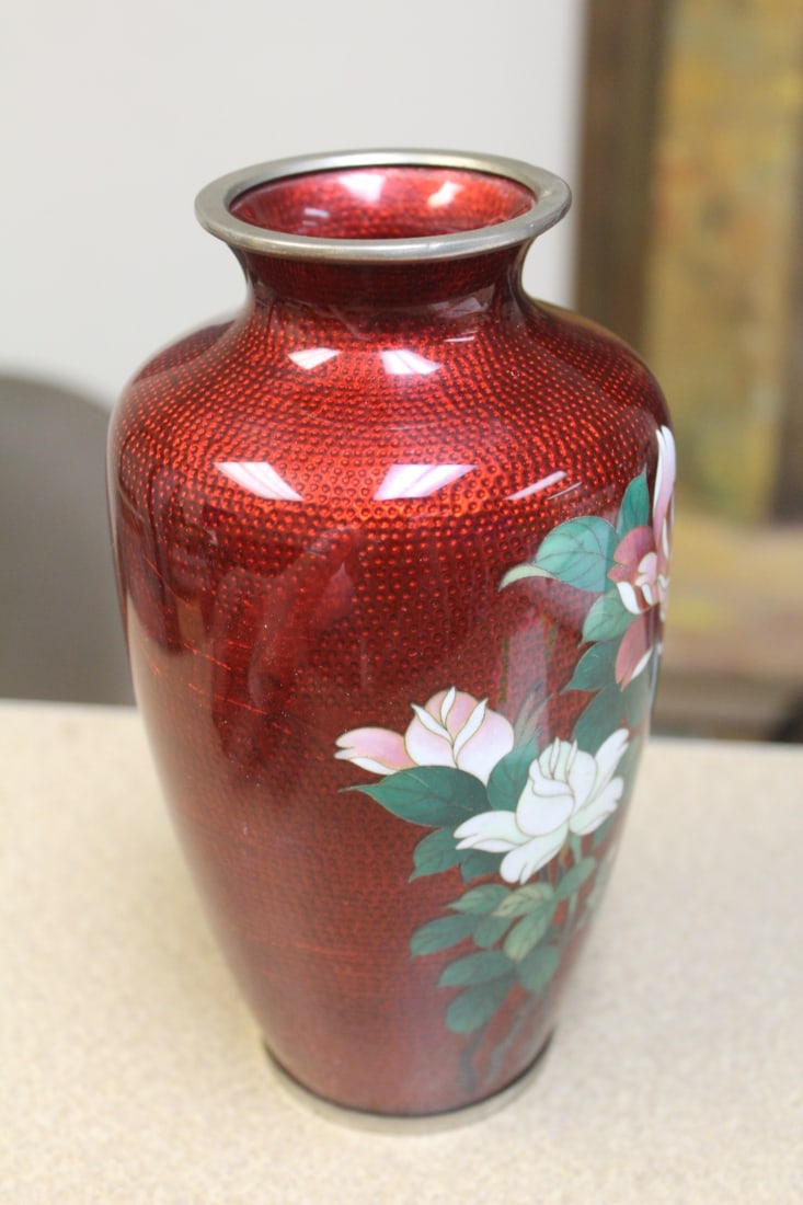 Japanese Pigeon's Blood Silver Wire Vase - 4