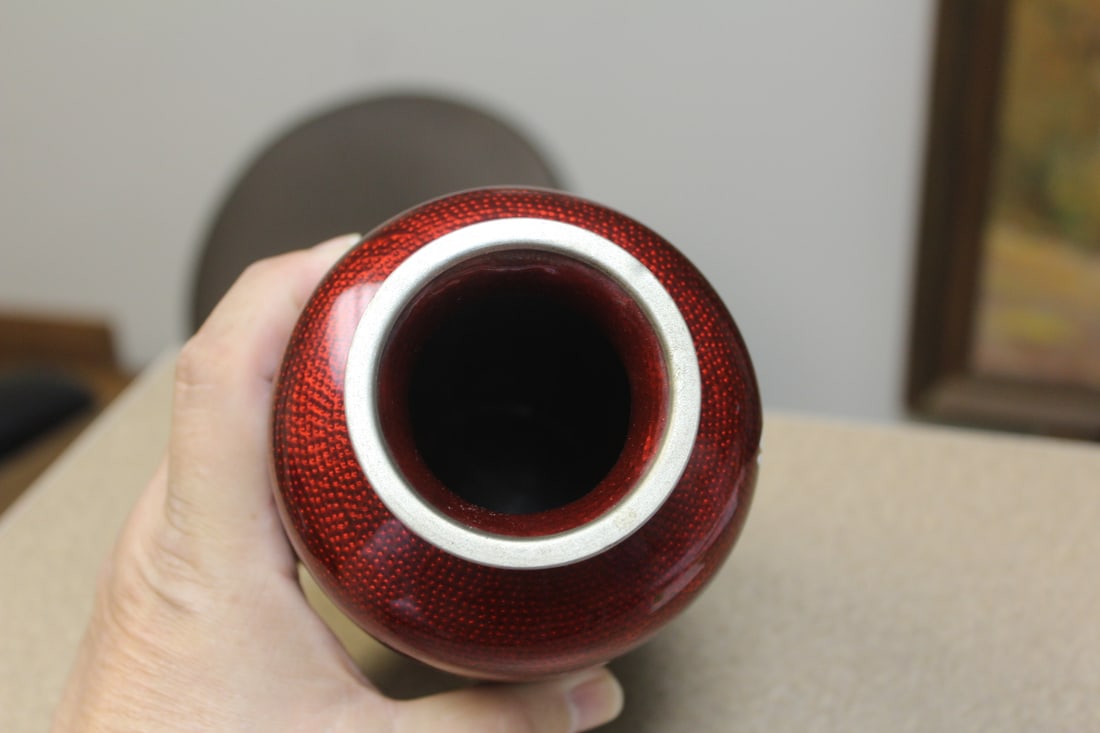 Japanese Pigeon's Blood Silver Wire Vase - 5