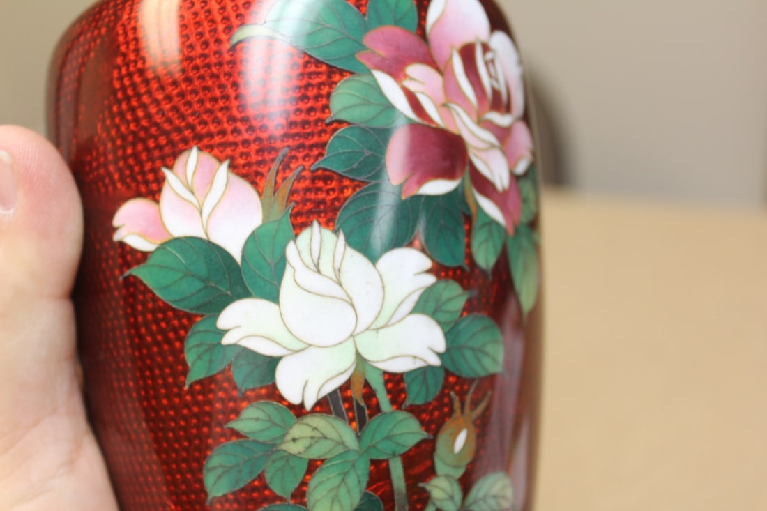 Japanese Pigeon's Blood Silver Wire Vase - 7