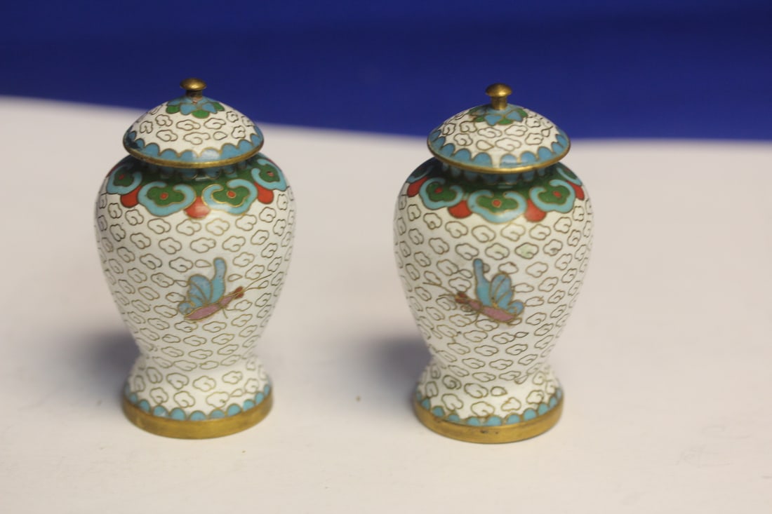 Pair of Miniature Chinese Cloisonne Jars - 3