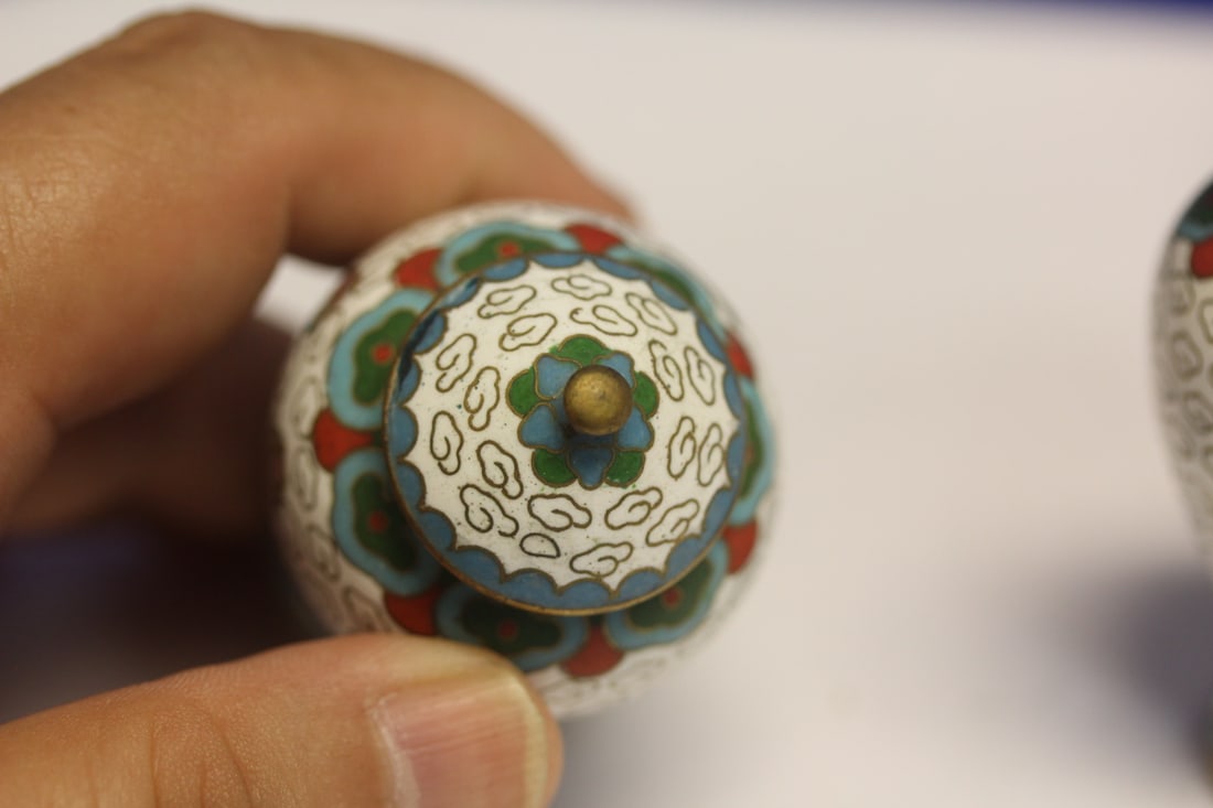 Pair of Miniature Chinese Cloisonne Jars - 4