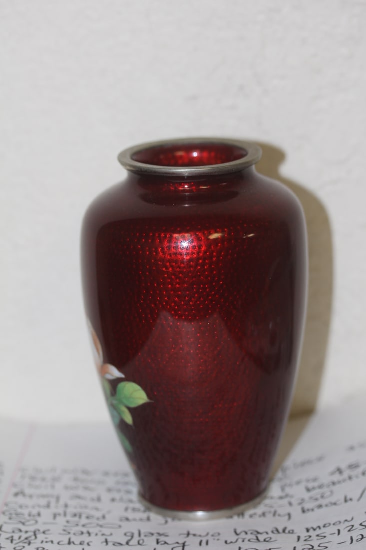 Vintage Japanese Cloisonne Floral Vase - 2