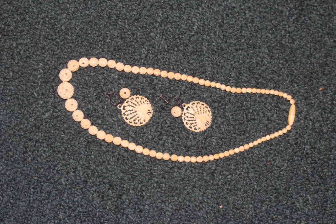 Asian Bone Necklace and Earrings: well carved - it is a set