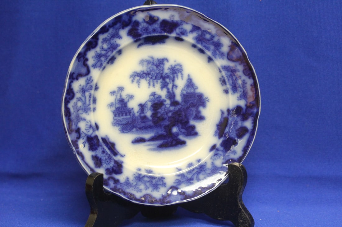 Flow Blue Plate: 18th/19th century - marked "Oriental Stone" - 7 1/8" in diameter